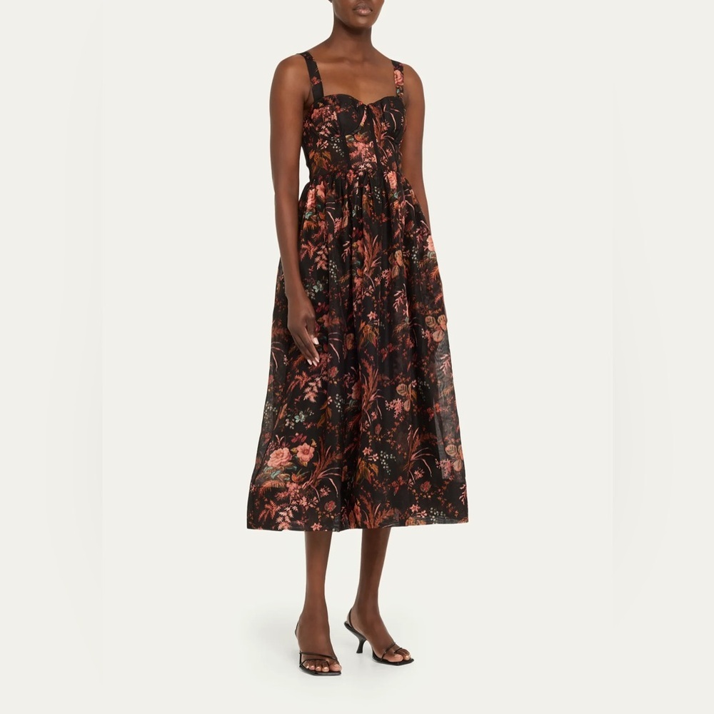 NEW Cara Cara Phoebe Floral Linen Silk Midi Bustier Dress Pindell Black US 4 UK8 - Picture 4 of 16